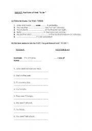 English Worksheet: Past form of Verb To Be 