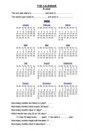 English worksheet: The calendar : 2008