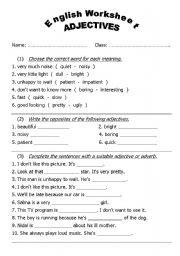 English Worksheet: Adjectives