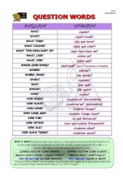 English Worksheet: QUESTION WORDS