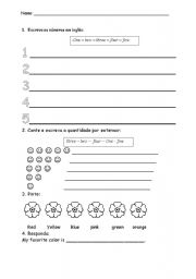 English worksheet: colors and numbers