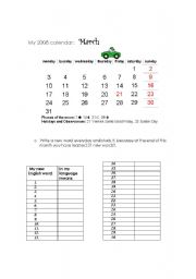 English Worksheet: my 2008 calendar