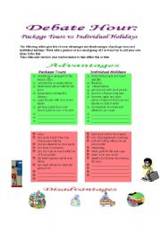 English Worksheet: Debate Hour: Package Tours vs Individual Holidays