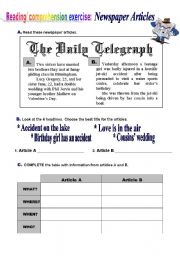 English Worksheet: Newspaper Articles