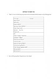 English worksheet: Introducing