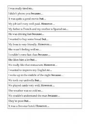 English Worksheet: Linking words - however, but, so