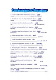 English Worksheet: COMPARISONS-TRANSFORMATIONS