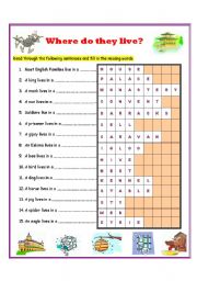 English Worksheet: Where do they live - Answer Key