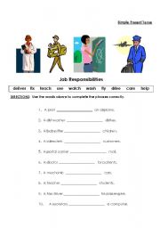 English Worksheet: Simp Present Tense:  Talking about Jobs