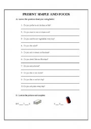 English Worksheet: Present Simple and Food page 1