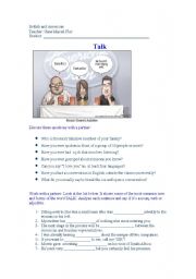 English Worksheet: Talk ( Speaking Class )