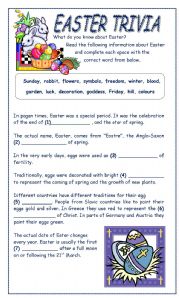 English Worksheet: Easter Trivia