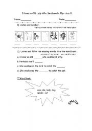 English Worksheet: I know an old lady who swallowed a fly