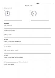 English worksheet: test for 3rd grade pupils in serbia