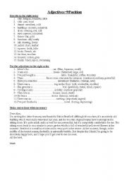 English Worksheet: POSITION OF ADJECTIVES