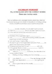 English worksheet: vocabulary worksheet