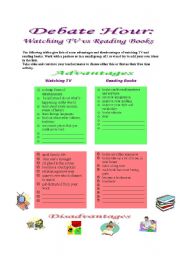 English Worksheet: Debate Hour: Watching TV vs Reading Books