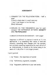 English Worksheet: Assessment on reading comprehension
