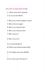 English Worksheet: Lets get to know each other!