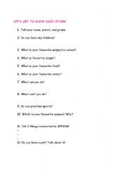 English worksheet: Lets get to know each other!