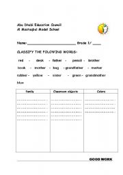 English worksheet: classification