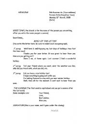 English Worksheet: writting a letter