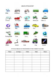 English Worksheet: Means of Transport