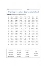English Worksheet: Thanksgiving word search