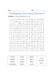 English worksheet: Thanksgiving word search