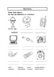 English Worksheet: electricty or battery