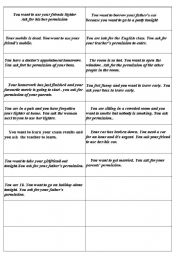 English Worksheet: MODALS OF PERMISSION Speaking cards