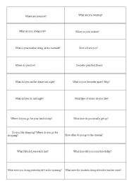 English worksheet: Speaking for Elemantary classes (general questions starting from to be and basic tenses)