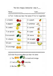 the very hungry catterpillar-improved worksheet