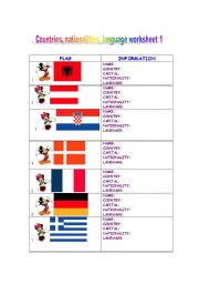 Countries, nationalities, languages spoken