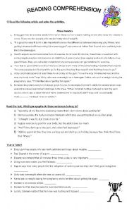 English Worksheet: Reading Comprehension: Fitness