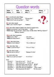 English Worksheet: Question words