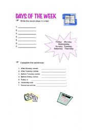 English Worksheet: DAYS OF THE WEEK