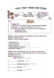 English Worksheet: THIS, THAT, THESE AND THOSE