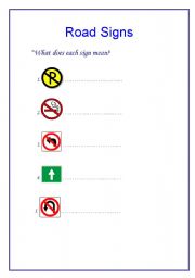 English Worksheet: Road Signs