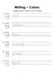 English Worksheet: writing - colors