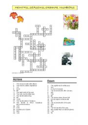 English Worksheet: Months, seasons, ordinal numbers crossword.