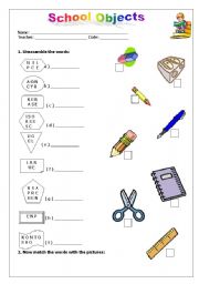 English Worksheet: School Objects