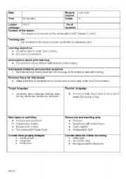 English Worksheet: the resturants lesson plan