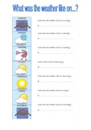 English Worksheet: What was the weather like on...?