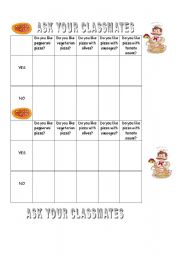English Worksheet: FOOD SURVEY 