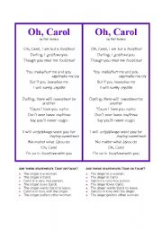 English Worksheet: Beginners lyrics wksht - Oh, Carol