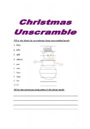 English Worksheet: Christmas Unscramble