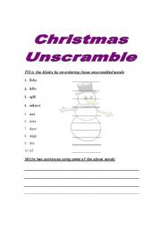 English worksheet: Christmas Unscramble