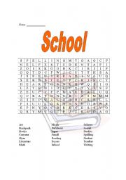 English Worksheet: School Word search