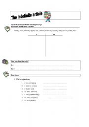 English Worksheet: the indefinite article